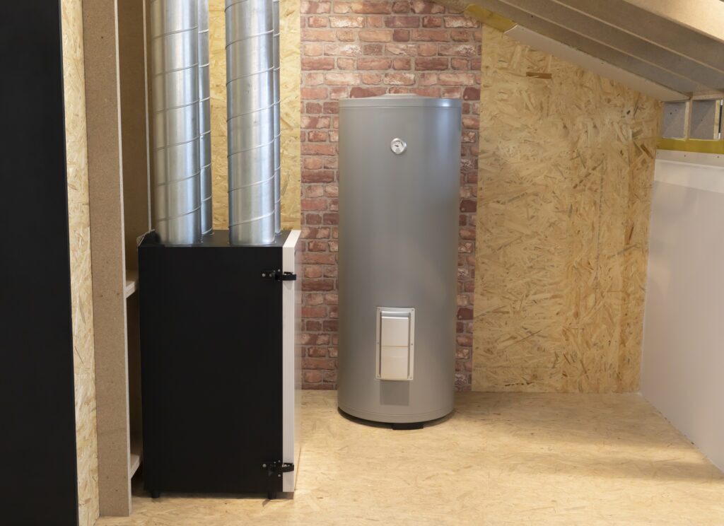 Water heater in basement of home.